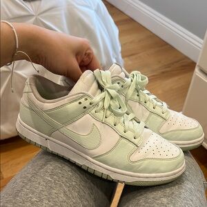 Nike Green and White Sneakers with Classic Low-Top Design